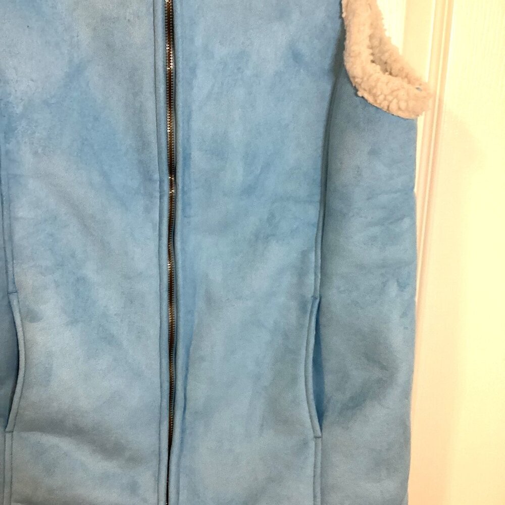Denver Hayes Women's Blue Faux Suede Vest Sleeveless Size M Sherpa Lined - Picture 4 of 10